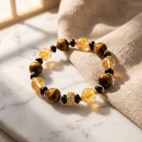 Bracelet en perles d'œil de tigre naturel et de citrine pour femmes, pierre énergétique de guérison, bracelet de méditation yoga, bijoux vintage en perles de laiton