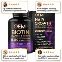 Capsules végétaliennes de biotine OEM 25000mcg enrichies en collagène, kératine et acide hyaluronique pour favoriser la brillance des cheveux, la force des ongles et l'éclat de la peau