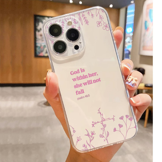 God Letter Pink Cross Flower Printing Transparent Soft TPU Mobile Phone Cover Case for Iphone 11 12 13 14 15 16 17 Pro Max Air
