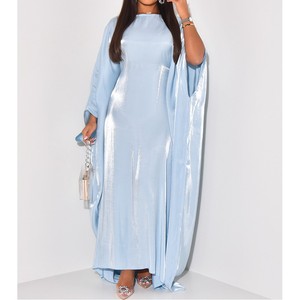 เดรสลำลองผ้าซาตินแขนค้างคาวทรงสวิงสำหรับผู้หญิง แฟชั่นเดรสหลวมๆ - Product Image 4