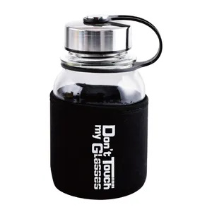 Supplies Borosilicate Glass Water Bottle with Cover 700ml Clear and Black