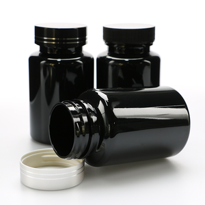 Botellas de cápsulas de plástico 100mL Botella de píldora de mascota negra mate con tapa negra Crc - Product Image 2