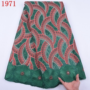 Pizzo di Cotone Giallo <span class=keywords><strong>con</strong></span> Pietre, Pizzo Voile Svizzero di Alta Qualità, Tessuto Africano per Abiti da Donna 1971 - Product Image 4