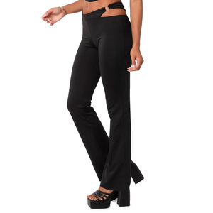 <span class=keywords><strong>Pantalon</strong></span> évasé <span class=keywords><strong>noir</strong></span> taille basse creux respirant confortable pour <span class=keywords><strong>femme</strong></span> - Product Image 3