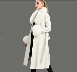 Cappotto <span class=keywords><strong>Trench</strong></span> in Pelle con Lungo Bordo in Pelliccia Sintetica da Donna, Cappotto in Pelle con Cerniera e Collo in Pelliccia, Cappotto Autunnale e Invernale da Donna - Product Image 2