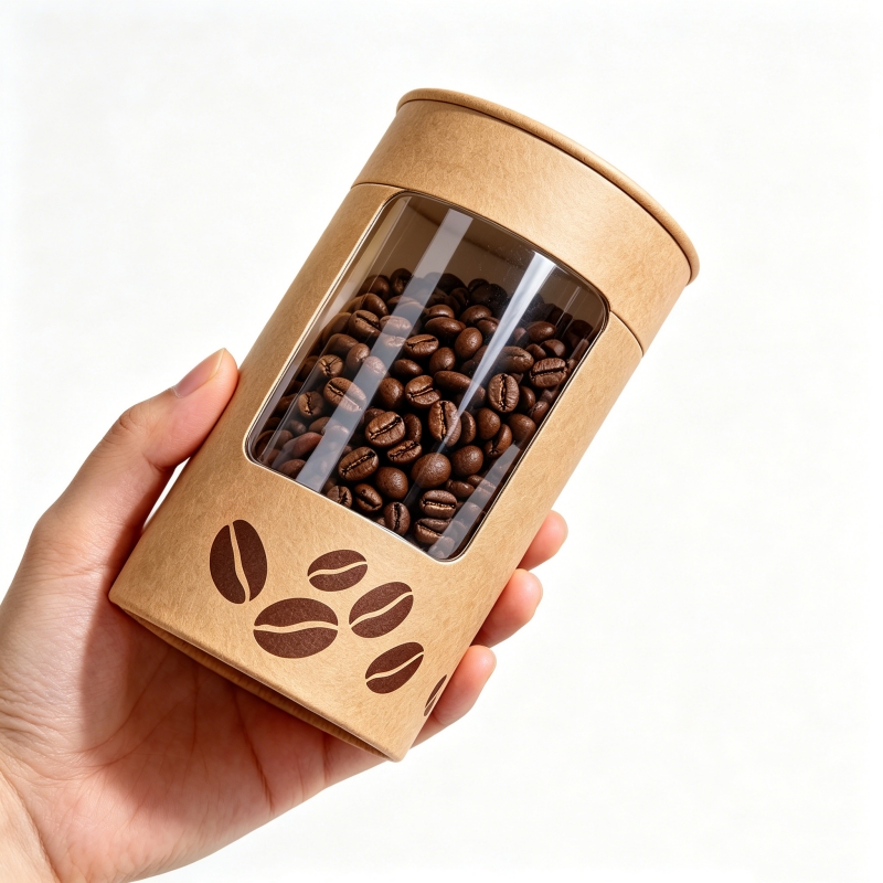 Custom Food Grade Round Kraft Cardboard Cylinder Paper Tube Packaging with Clear PVC Window for Coffee Beans Organic Tea Nuts