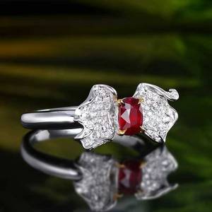 Mozambique Unheated Ruby Ring 18K Gold Inlaid 87pcs Diamonds 0.29ct Ladies Unique <b>Bow</b> Shape Gemstone Jewelry - Product Image 2