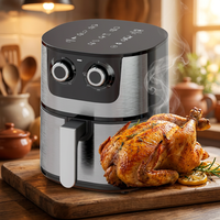 Friteuse à air mécanique 7L avec panneau en acier inoxydable, friteuse électrique sans huile, 1300W, avec pot antiadhésif pour la cuisine à domicile
