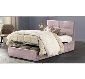 OEM 공장 Hotsale 유럽 스타일 맞춤형 싱글 사이즈 새로운 핑크 벨벳 Fabirc Upholstered 가스 리프트 플랫폼 스토리지 침대