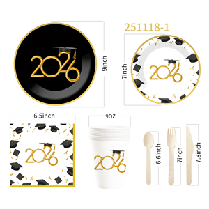 Assiettes, gobelets et serviettes à thème de remise de diplôme DAMAI – Assiettes en carton jetables pour fête de remise de diplôme, fournitures de fête, décorations, pour 8 personnes - Product Image 5