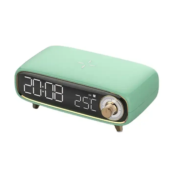 Reloj despertador digital multifunción de venta de fabricante, cargador inalámbrico con pantalla de tiempo con altavoz y luz nocturna