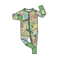 Pyjama personnalisé en viscose de bambou avec fermeture éclair bidirectionnelle, motif de Noël, pour bébés garçons et filles – Vente chaude