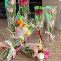 Manchon de fleur trapézoïdal holographique irisé en gros pour l'emballage de bouquet de rose unique