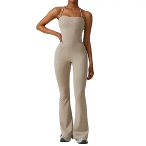 Pt Sport Eendelige Jumpsuit Halter Nek Beweegbare Bandjes Broek Met Bell-Bottomed Dance Wear One Paid Get "Two Dels"