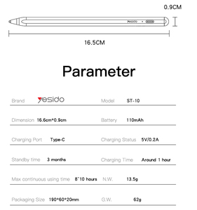 <span class=keywords><strong>Stylet</strong></span> actif pour tablette IP Yesido ST10, deux modes, intégré avec batterie de 110 mAh, <span class=keywords><strong>stylet</strong></span> capacitif tactile pour tablette IP - Product Image 6
