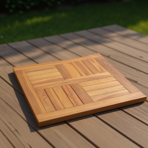 Tablero de Mesa Cuadrado de Madera Maciza de Teca de 19.7 x 19.7 Pulgadas, Muebles Rústicos para Terraza - Product Image 2