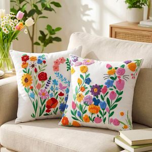 Funda de Almohada Bordada con Flores Estilo Nórdico para el Hogar, Funda de Almohada para Reposacabezas de Sofá, Funda de Cojín Personalizada para Oficina, 100% Poliéster - Product Image 4