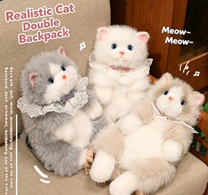 Sac à dos en peluche <span class=keywords><strong>chat</strong></span> réaliste avec son couinement, nœud en dentelle, sangle réglable pour filles et enfants, sac à bandoulière animal mignon - Product Image 1