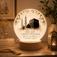 Plaque en acrylique LED personnalisée Pafu Umrah Mubarak, lumière de nuit de la mosquée Kaaba, cadeau musulman islamique, Hajj Umrah, décoration de table à domicile