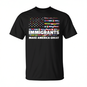 Camiseta con la bandera de Estados Unidos de Immigrants Make America Great, color negro, talla mediana - Product Image 2