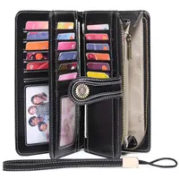 Sıcak cüzdan kadınlar için moda Retro uzun bayanlar çanta çok fonksiyonlu cep telefonu çantası hakiki l deri cüzdan kadın