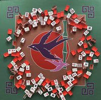 Jeu de tuiles de Mahjong américain classique rouge Crosswinds avec tapis à motif deux moineaux, 4 joueurs, 160 pièces, portable, pour divertissement de casino et de jeu