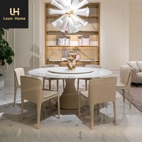 Table à manger moderne en marbre naturel luxueux avec pieds en métal, forme ronde, personnalisation haut de gamme, 8 places, salle à manger
