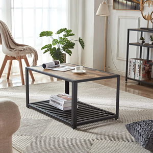 Tavolino da Caffè dal Design Semplice con Ripiani Portaoggetti, Tavolo Centrale per Soggiorno con Struttura in Metallo - Product Image 1