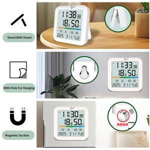 بطاريات AAA تعمل بالطاقة شاشة الإضاءة الخلفية LCD ميزان الحرارة بالشفط المغناطيسي ومقياس الرطوبة المنبه مع عرض التقويم - Product Image 5