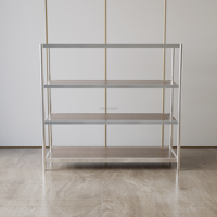 Meuble de rangement autoportant en acier inoxydable brossé doré pour chaussures et sacs à main, présentoir à chaussures 4 niveaux pour la vente au détail