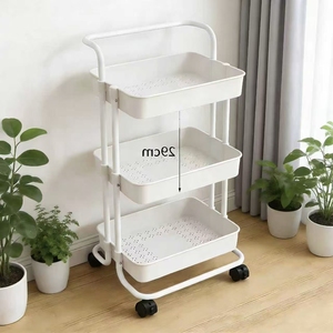 Carrito para Computadora Gris <span class=keywords><strong>de</strong></span> Tres Niveles, Carrito Utilitario con Estantes <span class=keywords><strong>de</strong></span> Almacenamiento, Cestas <span class=keywords><strong>de</strong></span> Plástico, Marco <span class=keywords><strong>de</strong></span> Metal, para Sala <span class=keywords><strong>de</strong></span> Estar - Product Image 1