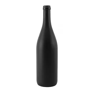 Luxury 750ml round matte black liquor bottles frost glass wine bottles with cork
