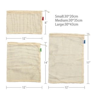 Ensemble de sacs en filet de coton réutilisables Chuanghua avec cordon de serrage, sacs en coton biologique pour les courses et les fruits - Product Image 3