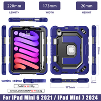 Étui antichoc en silicone avec béquille réglable pour tablette 8,3 pouces, compatible iPad Mini 6/Mini A17 Pro, avec bandoulière