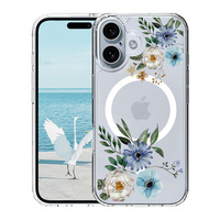 Casing ponsel magnetis motif bunga Ins, casing ponsel magnetis TPU + polikarbonat motif bunga untuk iPhone 16, casing ponsel kerajinan Khusus