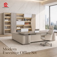 Escritorio de Oficina Moderno de Roble, Combinación de Escritorio Ejecutivo Grande y Sencillo, Escritorio de Computadora de Madera para Oficina en Casa o Estudio