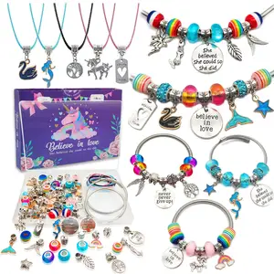 Heißer Verkauf 63pcs Charm Bracelet Making Kit Schmuck herstellung liefert Perlen Einhorn/Meerjungfrau Handwerk Geschenke Set für Mädchen