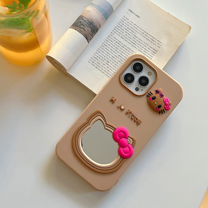 Funda de teléfono móvil suave de silicona KT CAT a la moda <span class=keywords><strong>con</strong></span> un espejo, funda de teléfono móvil anticaída de dibujos animados bonitos para IPhone16 15 14promax - Product Image 6
