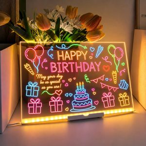 แผ่นวาดภาพ LED อะคริลิคเรืองแสง กระดานลบข้อความพร้อมปากกาตั้งโต๊ะ สำหรับตกแต่งภายในห้องนอน ร้านค้า ร้านอาหาร ไฟกลางคืน - Product Image 1