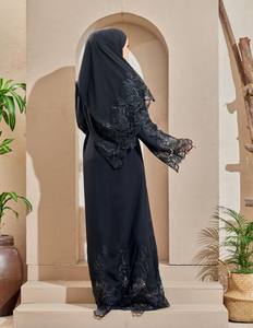 SIPO – robe Hijab africaine Dubi pour femmes, mode musulmane, robe Maxi noire à manches longues en dentelle avec nœud, 2022. - Product Image 2