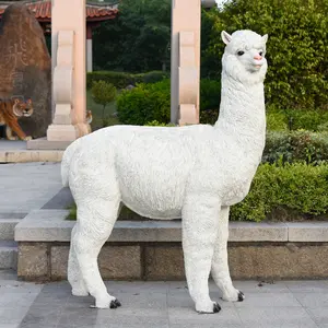 122*55*163cm blanc mignon Long cou alpaga Statue résine artisanat extérieur jardin décoration taille réelle animaux alpaga Sculptures