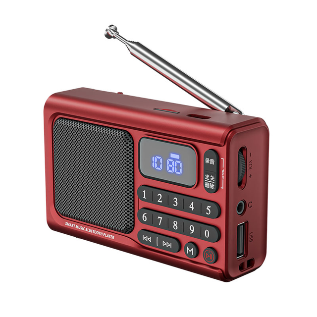 Portable Compact Plastic Audio Player Mini FM Radio Built-in Speaker USB TF Card Playback Rechargeable Lithium Battery LED