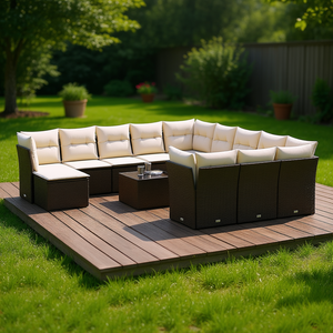 Conjunto de Sofás de Jardín de Ratán Marrón para 10 Personas, Muebles de Exterior Contemporáneos Resistentes a la Intemperie, Seccionales de Mimbre para Patio - Product Image 2