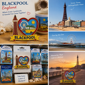 Aimant de réfrigérateur personnalisé en émail sur le thème de Blackpool : Tour, tramway, <span class=keywords><strong>grande</strong></span> <span class=keywords><strong>roue</strong></span> – Souvenir touristique en métal d'<span class=keywords><strong>Angleterre</strong></span> – Vente en gros - Product Image 2