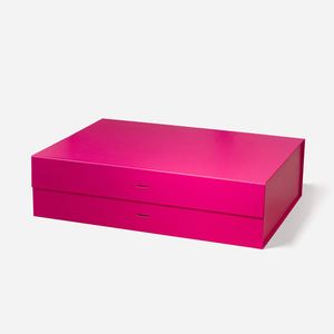 Boîtes cadeaux élégantes et fantaisie en carton A3 peu profondes, couleur magenta, avec ruban, pour l'emballage de vêtements - Product Image 5