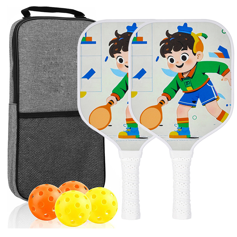 ไม้แร็กเก็ต 2 อัน, ลูกบอล 4 ลูก, กระเป๋าสีเทา 1 ใบ [Kids' RT-025]