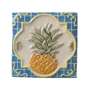 Factory supply summer art pineapple enamel pure handmade tile fruit ice crack for living room hallway Bedroom Homestays decor