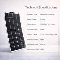 Panneau solaire flexible monocristallin 200W, module solaire léger pour camping-car, bateau, utilisation hors réseau