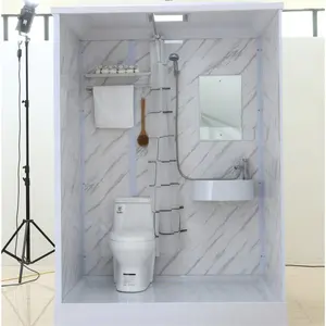 Unit Toilet kamar mandi Prefab terintegrasi lengkap Modern, Toilet kamar mandi Modular dengan baskom dan bak mandi