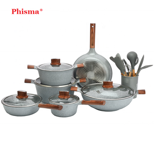 Phisma <span class=keywords><strong>2025</strong></span> Tốt Nhất Bán Chất Lượng Cao 18Pcs Granite Đồ Nấu Nướng Đặt Không Dính Chảo Nhôm Nấu Ăn Nồi Bộ Đồ Nấu Nướng - Product Image 1
